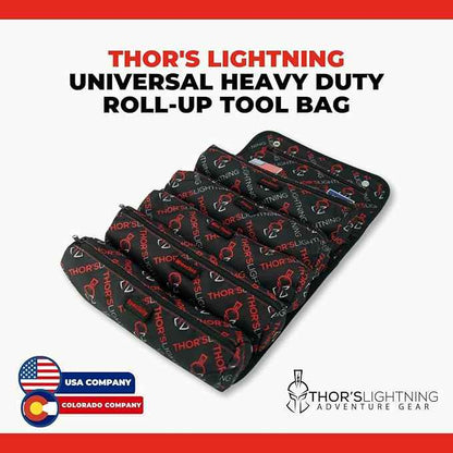 Thor's Lightning Air Systems Universal Heavy Duty Tool Bag Roll, Organizer for Tools with 7 Labeled & Detachable Compartments, Suitable for Travel Tool Storage Kit for Car, Truck, UTV, 4x4 Offroad