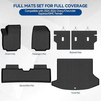 Custom Fit Floor Mats for 2025 2026 Chevy/Chevrolet Equinox/GMC Terrain, All Weather TPE Floor Liners with Trunk Mat & Backrest Protectors, Odorless Full Set Interior Accessories