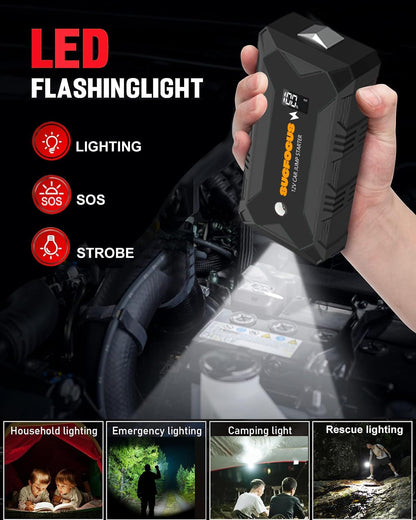 Jump Starter, 2500A Battery Jumper Starter Portable (for 8.0L Gas or 6.5L Diesel Engine), Car Battery Jump Starter, Jump Box, Jump Start Battery Pack with Jumper Cable, LED Light, USB QC3.0 (Black)