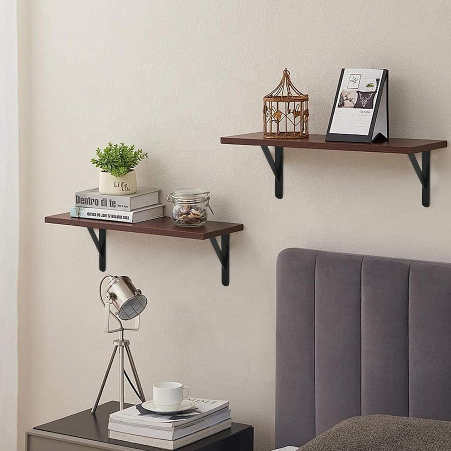 4 Pack L8 x H 6" Black Heavy Duty Shelf Brackets with Screws Metal Shelf Brackets Shelf Support Angle Brackets for Shelves L Brackets Heavy Duty Floating Shelf