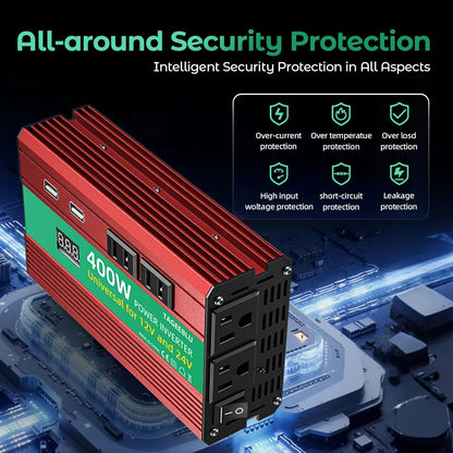 400W Power Inverter, DC 12V/24V to 110V AC Car Inverter for Truck, Home, Vehicles, Laptop, Trip