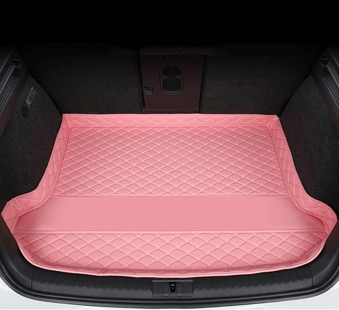 Car Trunk Mats Cargo Liners for 2026 Tesla Model Y Juniper 5-Seat, Custom Leather Rear Boot Floor Carpet, Storage Luggage Protection Pad Accessories with Raised Edges, G/Pink