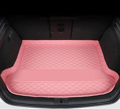 Car Trunk Mats Cargo Liners for 2026 Tesla Model Y Juniper 5-Seat, Custom Leather Rear Boot Floor Carpet, Storage Luggage Protection Pad Accessories with Raised Edges, G/Pink