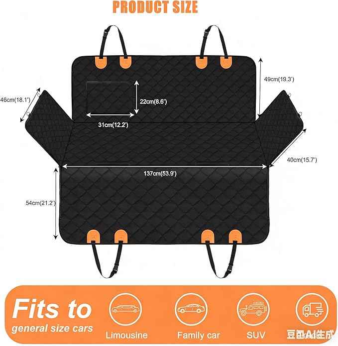 Large Dog Car Seat Cover for Back Seat with Mesh Viewing Window, Waterproof Quilted Hammock Style, Upgraded PU Leather Back Seat Extender with Hard Bottom Holds 400LBS,for Car, SUV, Small Truck