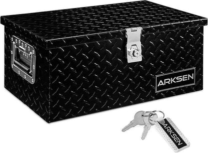 ARKSEN 20 x 12 x 10 Inch Diamond Plate Truck Bed Tool Box, Heavy Duty Waterproof Aluminum Toolboxes Storage Chest with Side Handle & Lock for Pickup Truck Bed, RV & Trailer – Black