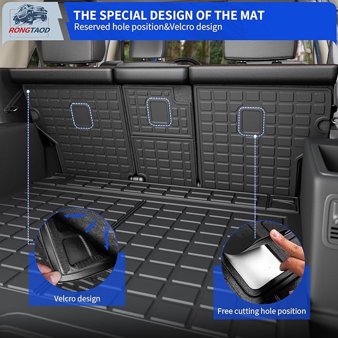 Rongtaod Cargo Mat Compatible with 2010-2024 Toyota 4Runner 5 Seats Trunk Mat Cargo Liner Back Seat Cover Protector 2023 4 Runner Accessories (Trunk Mats + Backrest Mats,Fit with Sliding Tray)