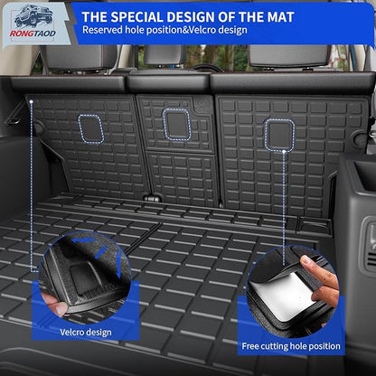 Rongtaod Cargo Mat Compatible with 2010-2024 Toyota 4Runner 5 Seats Trunk Mat Cargo Liner Back Seat Cover Protector 2023 4 Runner Accessories (Trunk Mats + Backrest Mats,Fit with Sliding Tray)