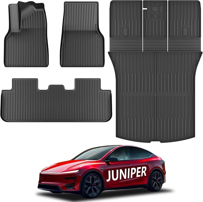 KARPAL Floor Mats Fit for Tesla Model Y Juniper 2025 2026 5-Seat (Not Fit 7 Seats), TPE All Weather Floor Mats & Trunk Mats Backrest Mat 4-PCS for Model Y Juniper Accessories