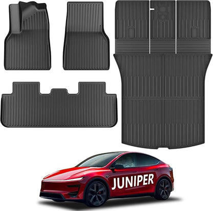 KARPAL Floor Mats Fit for Tesla Model Y Juniper 2025 2026 5-Seat (Not Fit 7 Seats), TPE All Weather Floor Mats & Trunk Mats Backrest Mat 4-PCS for Model Y Juniper Accessories