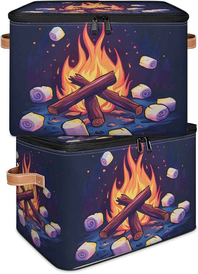 Camping Storage Basket for Bedroom Kitchen Bathroom Storage Bins with Zipper Lids Foldable Toy Cube Storage Organizer for Kid Teen Women Men