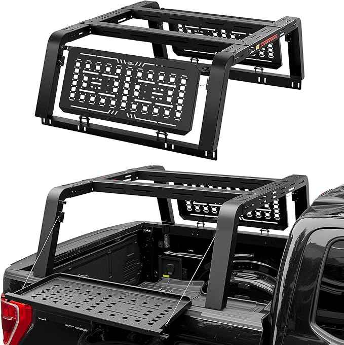 JOYTUTUS Full Size Truck Bed Rack, Overland Bed Racks for Trucks Compatible with F150 F250 F350 Silverado Sierra Ram, 24.6 Inch High Truck Bed Rack for Roof Top Tent, with Foldable Molle Panel
