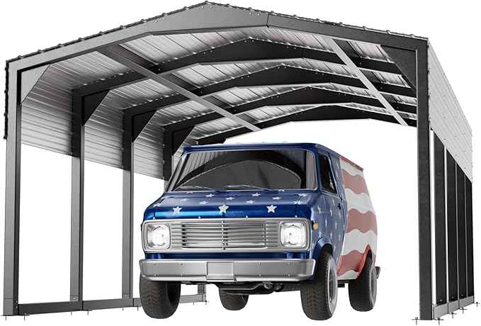 Metal Carport 12x20ft Heavy-Duty | Military-Grade Reinforced Garage Kits with Steel Roof & Hurricane | 100lbs/Sq.Ft Snow/RV/Camper/Truck/Tractor Shelter