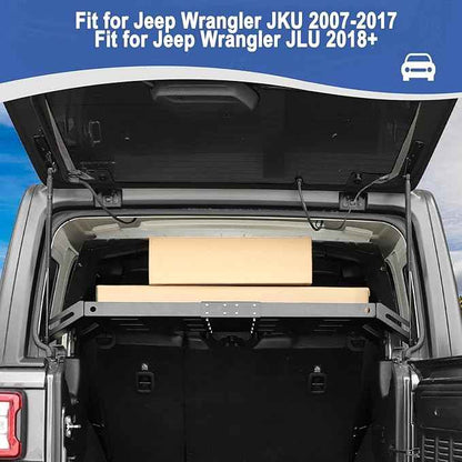 RT-TCZ Rear Trunk Cargo Rack Basket for Jeep Wrangler JKU (2007-2017) & JLU (2018+), 4 Door Interior Storage Shelf, Black Aluminum Alloy & Stainless Steel, 3PCS Assembled Pallet