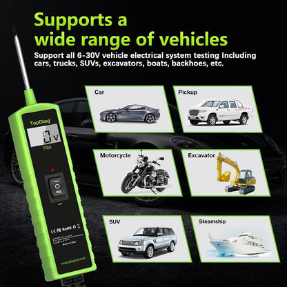 Test Light Automotive Electrical Tool, Topdiag P60 Car Circuit Tester, 12V 24V Power Circuit Probe Kit, 6-30V Vehicle Short Circuit Finder Automobile Voltage Tester, Component Activation Tool
