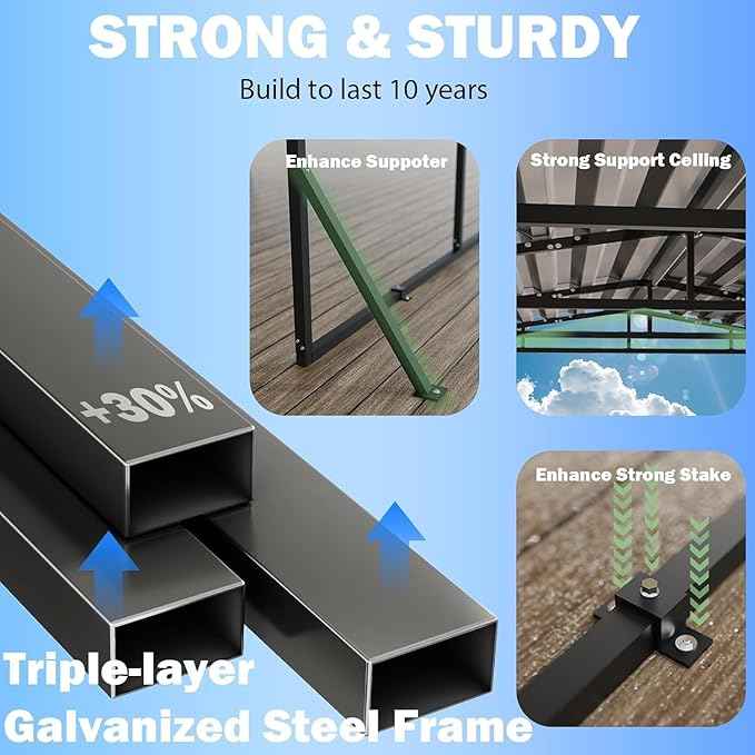 13X26 FT Metal Carport, Heavy Duty Cart Ports with Reinforced Galvanized Carports, Outdoor Weather Resistant Carport Canopy, Upgrade Car Port for Boats, Cars, Trucks, and Tractors