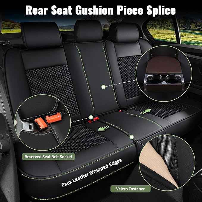 Car Seat Covers Full Set for Lexus GS 200t/350/450h 2007-2025 2026, Breathable Cooling Ice Silk Leather Car Seat Covers, 5 Seats for Lexus GS 200t/350/450h Accessories (Black)