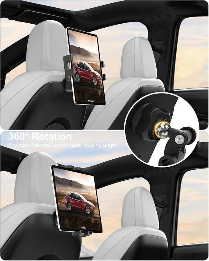 woleyi for Tesla Model Y Model 3 Model S Model X Tablet Headrest Holder - 2025 Tesla Back Seat Tablet Mount for iPad Pro 12.9, Air, Mini, iPhone, Galaxy Tabs, Z Fold, Fire HD, Switch, 4.7-13" Devices
