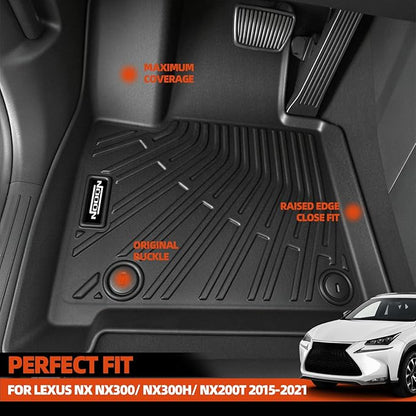Custom Fit Floor Mats for Lexus NX NX300/ NX300h/ NX200t 2015-2021, All Weather TPE Floor Liners with Trunk Mat & Backrest Protectors, Odorless Full Set Interior Accessories