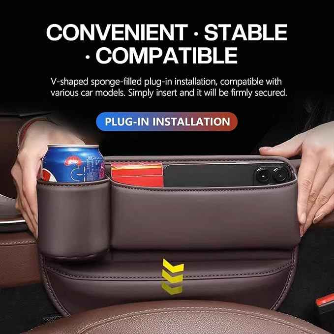 2 Packs Car Seat Gap Filler Organizer for Tesla Model Y 2020-2025, Leather Seat Storage Box Cup Holder, Phone, Keys, Sunglasses, Cards, Small Items, Car Accessories,Black