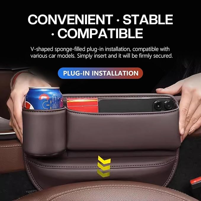 2 Pack Car Seat Gap Filler Organizer for Tesla Model X 2016-2025, Leather Storage Box for Front Seat with Cup Holder Phone, Keys, Sunglasses, Cards Car Accessories, Red