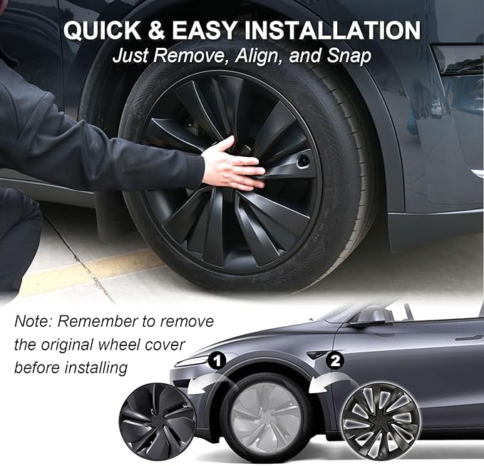 19 Inch Wheel Covers for Tesla Model Y Juniper 2025 2026, Matte Black Spiral Hubcaps Wheel Rim Protectors with Center Caps for Model Y Juniper Accessories, Seamless Fit, Sporty Style