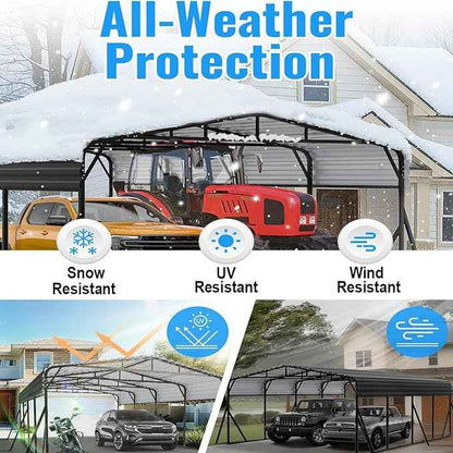 20X20FT Heavy Duty Carport, Metal Carport with Reinforced Frame & Side Support Poles for All-Weather, Large Outdoor Car Port Suitable for Parking Pickup, Boat, Car, and Tractor