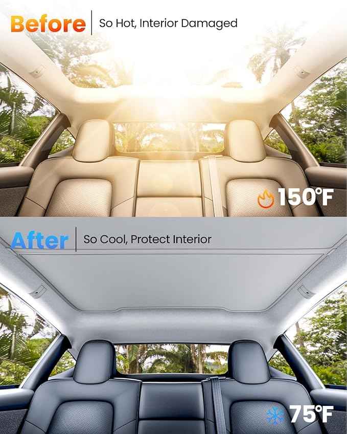 REEVAA Upgraded Tesla Model Y New (Juniper) Sunshade Roof [No Gaps, No-Sagging] Tesla Y Accessories Heat Insulation Foldable Glass Sunroof Cover for Model Y Juniper 2025-2026, 2PCS, Gray