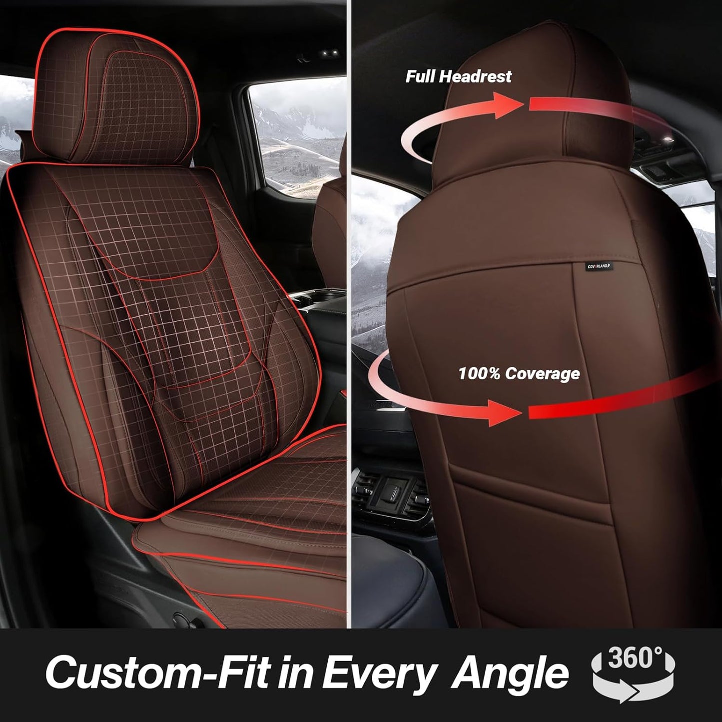 Coverland Custom Car Seat Covers Compatible with 2000-2006 Tundra Access Cab, Double Cab - Premium Leather Non-Slip Waterproof Custom Interior Protector Full Set-Dark Brown [See Size Chart-Size X145]
