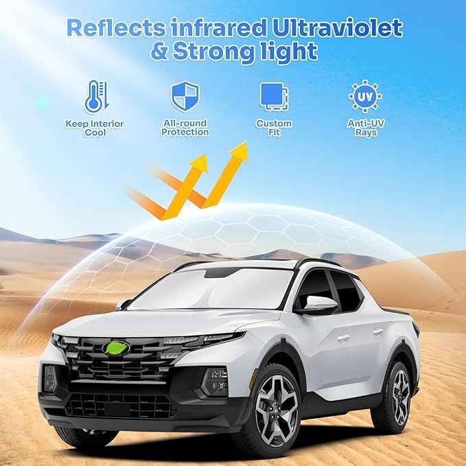 Sunshades for 2022-2025 2026 Hyundai Santa Cruz Accessories Windshield Sun Shade Side Rear Window Shade Cover Sun Visor Shield Privacy Protection for Camping Keep Vehicle Cool Black 5PCS