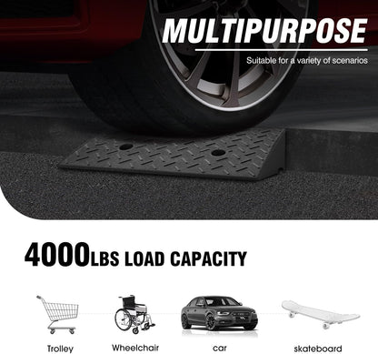 DNA MOTORING 2pcs 5.3" Rise Rubber Curb Ramp Heavy Duty Loading Driveway Ramp Threshold Ramp 19.5 in L x 13.6 in W x 5.3 in H for Loading Dock, Warehouse, Wheelchair, Motorcycles, Cars, TOOLS-00646