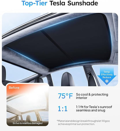 Wigoo Tesla Model S Sunshade Roof [Never Sag, Nano Ice-Crystal Coatings] 3-Gen Heat Insulation Glass Roof Sun Shade, Accessories for Tesla Model S 2020~2025, Tesla Interior Black