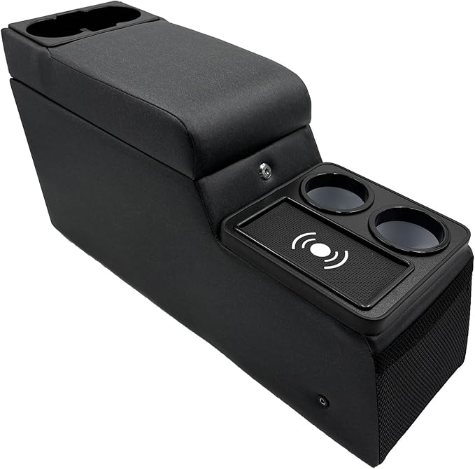 Truck Center Console Truck Seat/Bench Organizer with Wireless Charging and Holder Cups for Jeep CJ5 1976-1983,Jeep CJ7 1976-1986,Jeep Wrangler(YJ) 1987-1995 (Denim Black)
