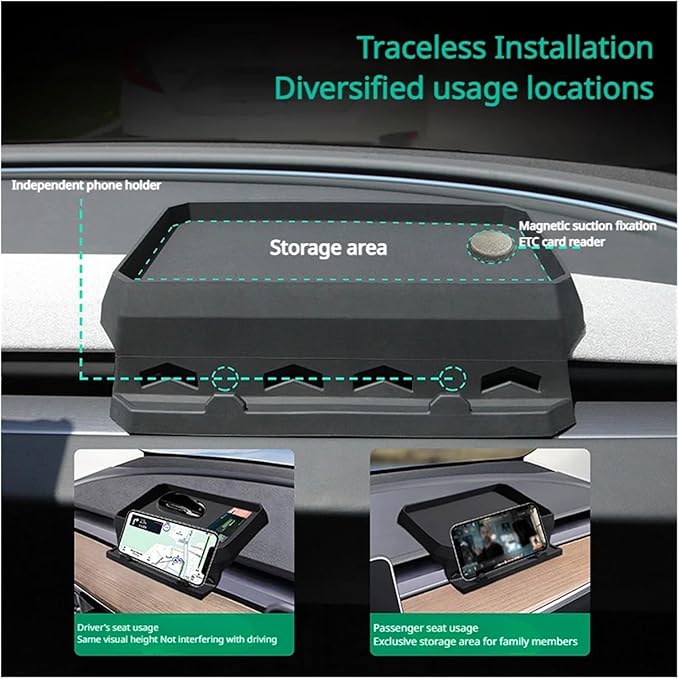 ETC Storage Box Compatible For Tesla Model 3 Highland 2024 Instrument Panel Tissue Tray Silicone Phone Holder Storage Box Car Accessories