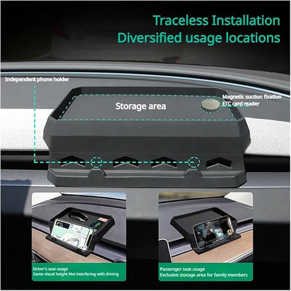 ETC Storage Box Compatible For Tesla Model 3 Highland 2024 Instrument Panel Tissue Tray Silicone Phone Holder Storage Box Car Accessories