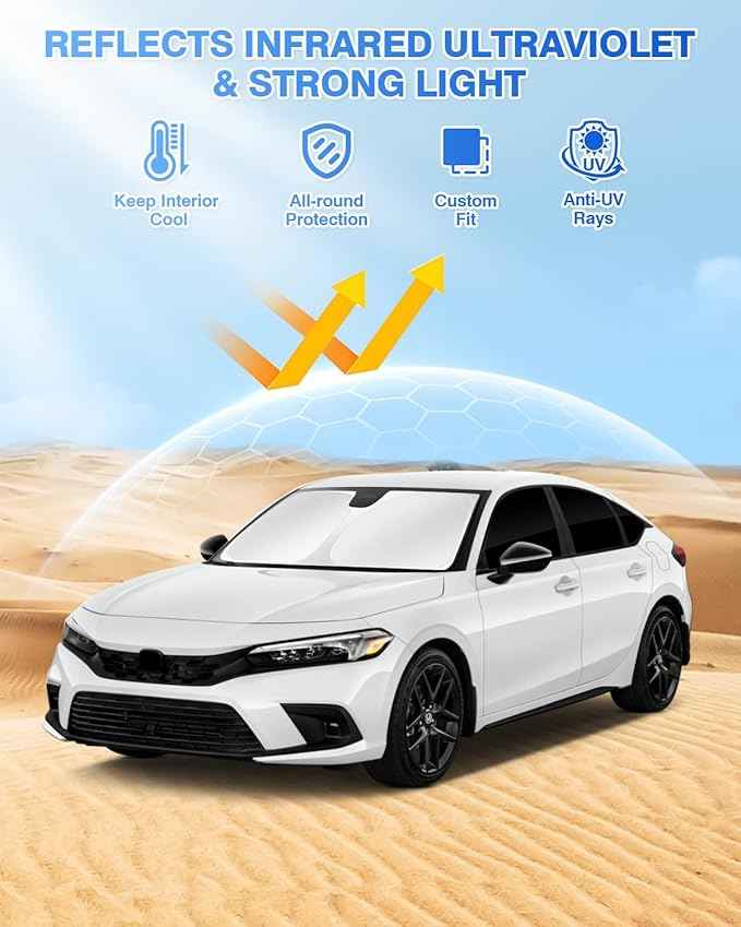 Windshield Sun Shade for 11th Gen Honda Civic 2022-2025 2026 (NOT for Hatchback) Side Rear Window Shade Cover Kit Full Window Sun Visor Shield Camping Keep Vehicle Cool Black 8PCS