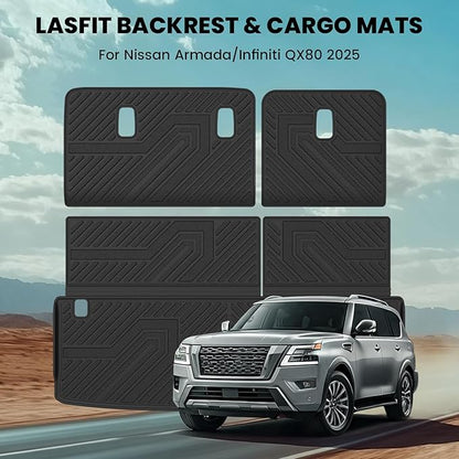 LASFIT Cargo Mat & Backrest Mats for Nissan Armada/Infiniti QX80 2025-2026 7/8 Seats, All Weather TPE Custom Fit Easy Clean Durable No-Curling Trunk Mat for Armada & QX80 2025-2026, Black