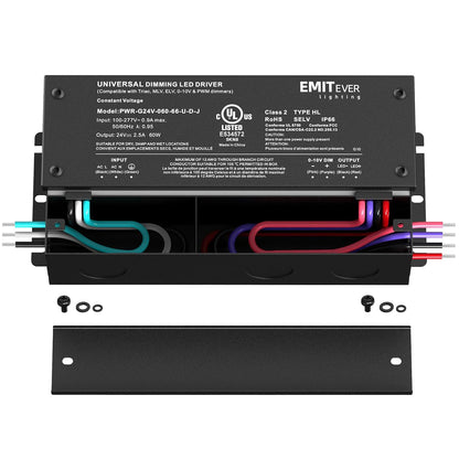 EMITEVER 60W Dimmable LED Driver, 24V Triac Dimmable Power Supply, AC to DC Transformer for LED Light, Compatible with Lutron and Leviton Dimmer, Waterproof IP67 and UL Listed, Class 2