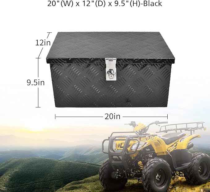 20 Inch Black Aluminum Tool Box 5 Bar Tread Flatbox for Truck Car Outdoor Trailer Pickup Underbody RV ATV Storage Tools Organizer with Lock Side Handle and Keys (20"X12"X9.5")