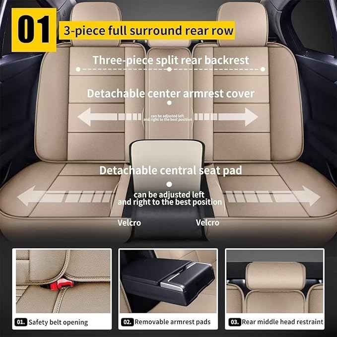 YORKNEIC Car Seat Covers Full Set Fit for Ford Edge 2007-2025 2026 Luxury Faux Automotive Seat Covers Waterproof Car Seat Protector Cushion Protector for Ford Edge Accessories Women Girl Gift Beige
