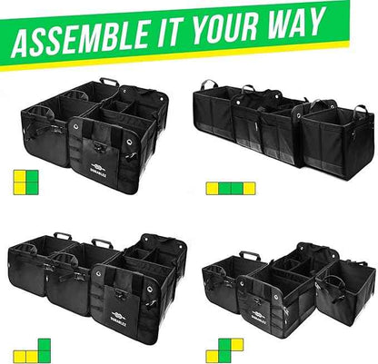 Trunk Organizer 5-Section Modular XL Car Storage System – Extra Large Cargo Organizer for Car Trunk, Foldable Multi-Compartment Auto Organizer, Heavy Duty Oxford 1680D – Black