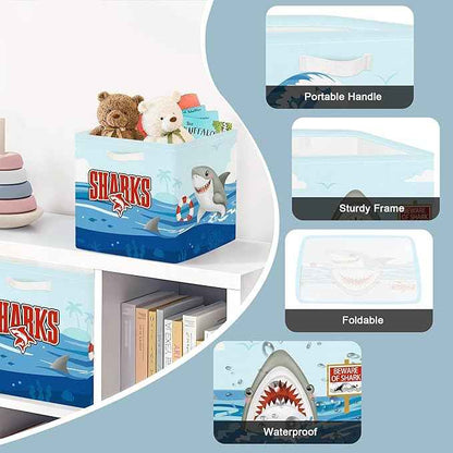 Clastyle Ocean Animals Storage Cube Organizer Set Foldable Closet Clothes Cube Storage Bin Storage Box Chest Book Shelf Basket,Shark,11.8x11.8x11.8 in