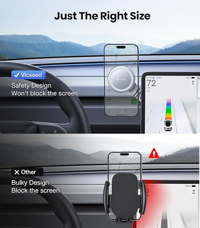 VICSEED Tesla Phone Mount【Strongest Magnet Power】 Foldable Hidden Tesla Phone Holder Fit for All Phones, Tesla Model 3/Y/Cybertruck Accessories, Tesla Model 3 Model Y for MagSafe Car Mount-Quicksilver