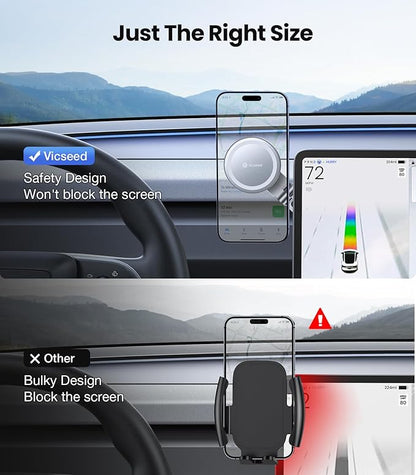 VICSEED Tesla Phone Mount【Strongest Magnet Power】 Foldable Hidden Tesla Phone Holder Fit for All Phones, Tesla Model 3/Y/Cybertruck Accessories, Tesla Model 3 Model Y for MagSafe Car Mount-Quicksilver