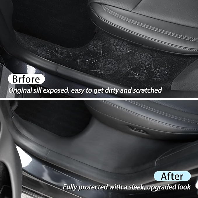 2PCS Door Sill Protector Cover for Tesla Model Y Juniper 2025 2026, One-Piece Full Protection Front & Rear Door Entry Guard Threshold Strip for Model Y Juniper Accessories, Anti-Stain, Kick-Resistant