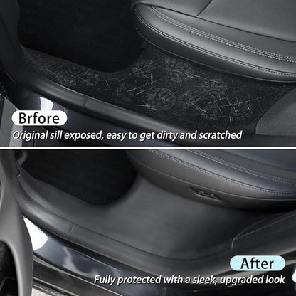 2PCS Door Sill Protector Cover for Tesla Model Y Juniper 2025 2026, One-Piece Full Protection Front & Rear Door Entry Guard Threshold Strip for Model Y Juniper Accessories, Anti-Stain, Kick-Resistant