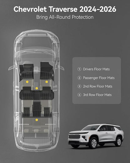 3W Floor Mats for Chevy Traverse 2024-2026 (Only 7 Seats) & GMC Acadia 2024-2026 (Only 7 Seats) & Buick Enclave 2025-2026, All Weather TPE Custom Fit Floor Liners