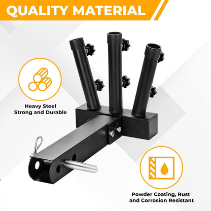 Heavy Duty Three Hitch Flag Holder, Trailer Hitch Flag Pole Holder, Fits 2" Trailer Receivers, Universal Hitch Flag Pole Holder Kit with Cars, Trucks, SUV, Pickups, Campers & Trailers