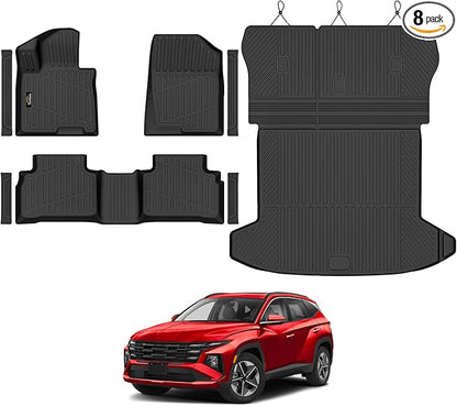 Floor Mats Custom for Hyundai Tucson 2022-2025 2026 Fuel (Not for Hybrid) Trunk Mat with Backrest Mat All Weather TPE Full Set Liners Cargo Protector & Door Sill Guards for Tucson Accessories, Black