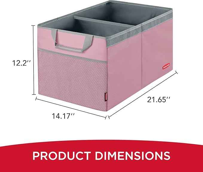 Rubbermaid Car Organizer, Collapsible Trunk Organizer, Multi-Compartment Car Storage Organization for Car Accessories, 2 Compartments With Cover, 21.65"*14.17"*12.2" - Pink