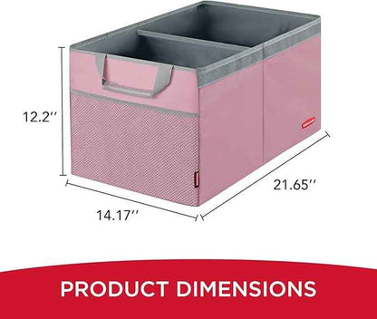 Rubbermaid Car Organizer, Collapsible Trunk Organizer, Multi-Compartment Car Storage Organization for Car Accessories, 2 Compartments With Cover, 21.65"*14.17"*12.2" - Pink